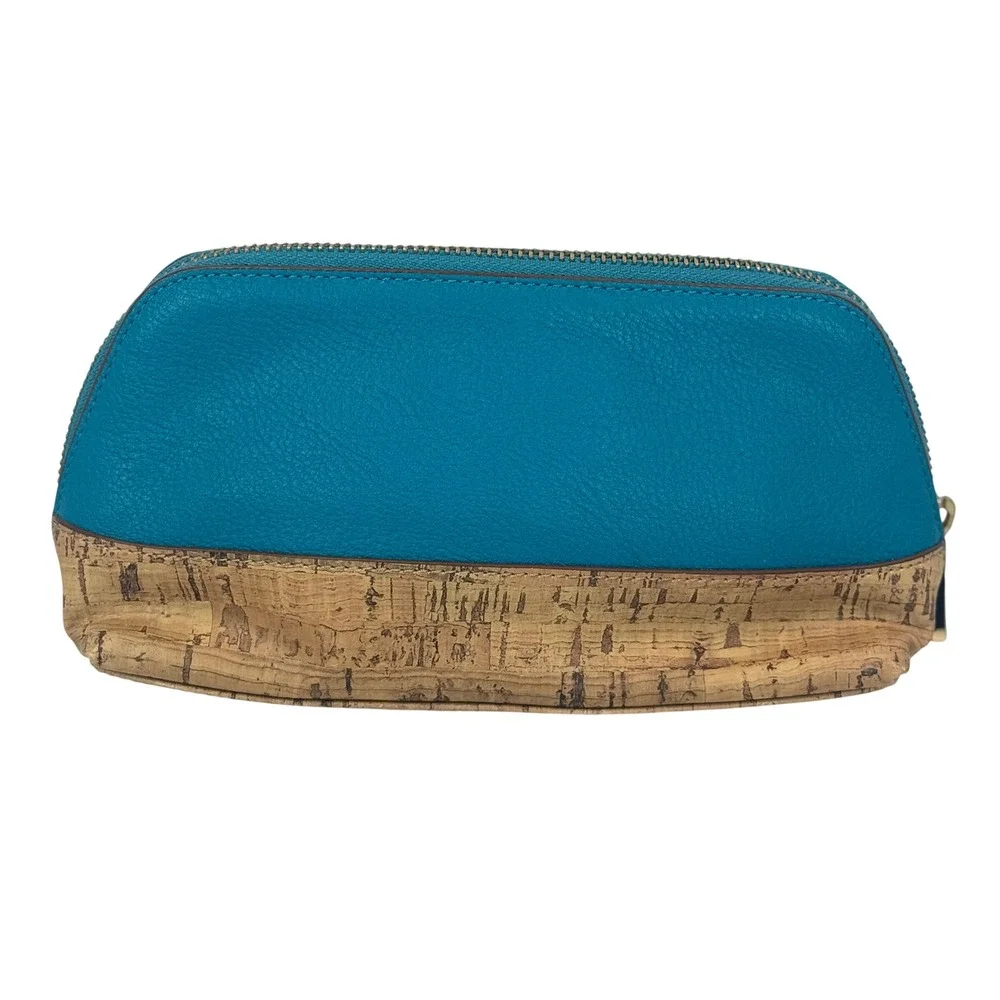 Lauren Ralph Lauren Teal‎ Cork Cosmetic Bag Makeup Pouch Zippered Organizer